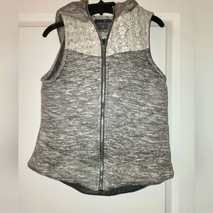 Vanity Gray Hooded Puffer Vest with Lace Small